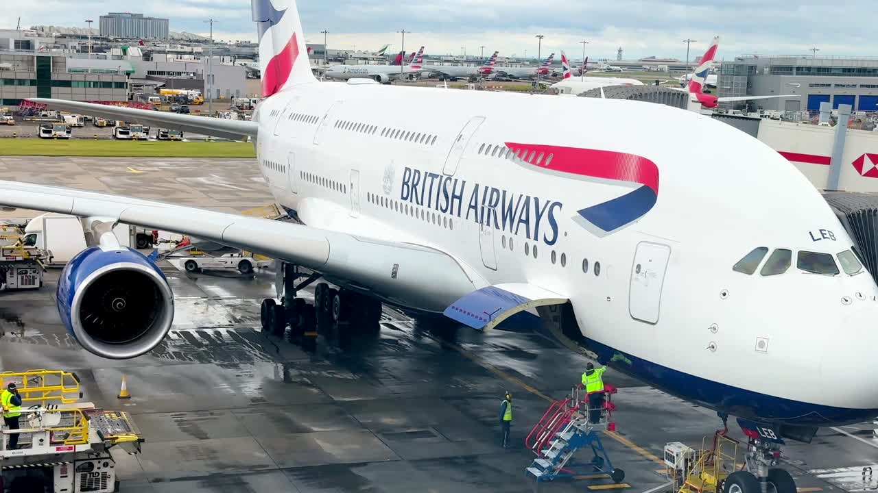 Airbus A380 wide-body airliner at the Naples-Capodichino International Airport preparing for departure