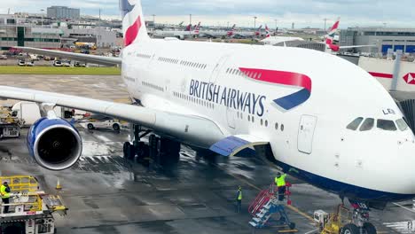 airbus a380 wide-body airliner at the naples-capodichino international airport preparing for departure