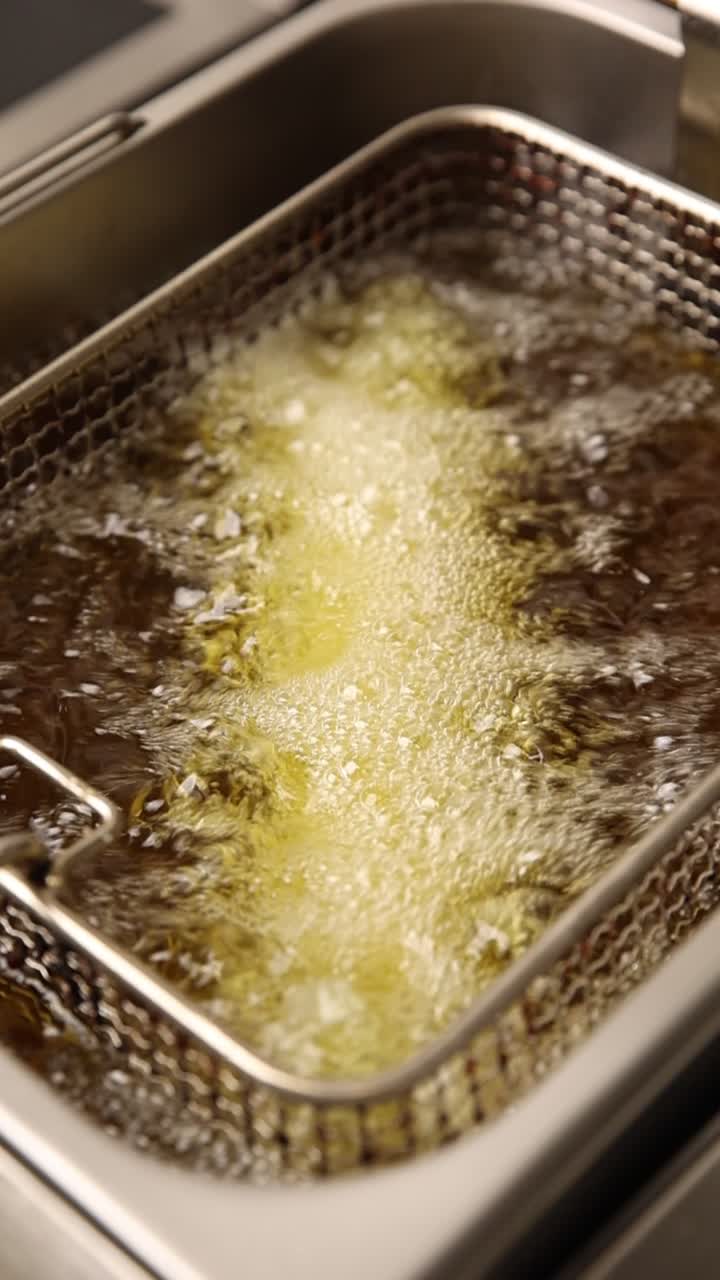 Bubbling Hot Oil in a Deep Fryer Basket