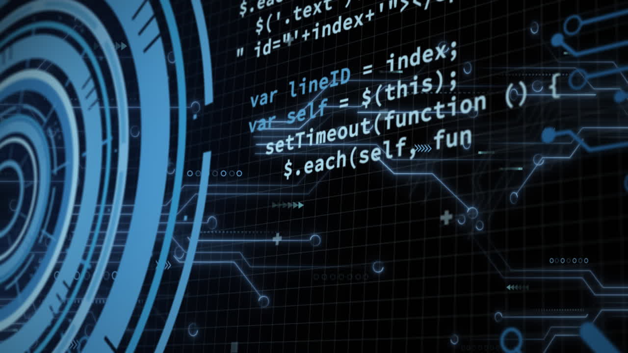Animation of data processing over black background