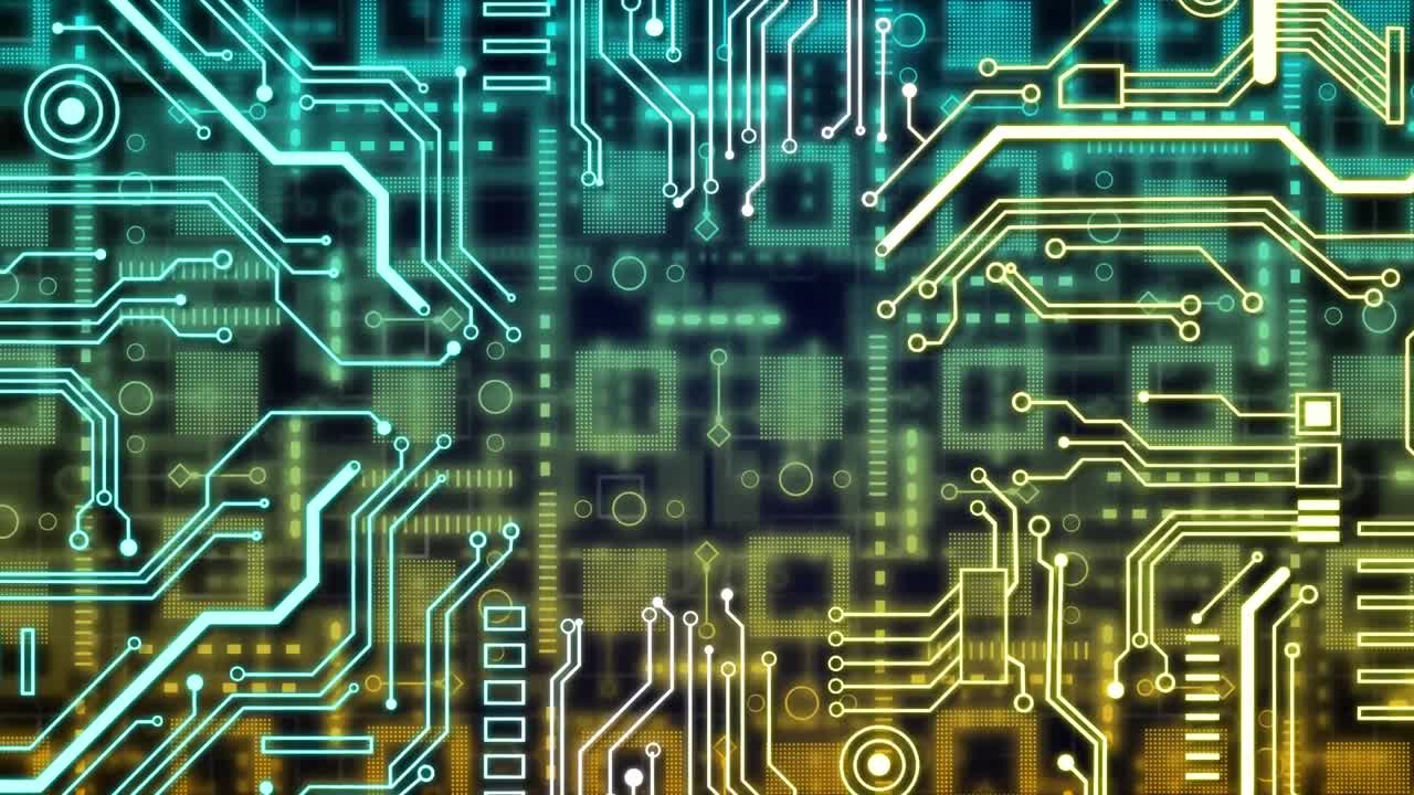 animación del procesamiento de datos en una placa de circuitos informáticos