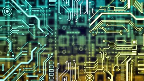 Animation-of-data-processing-over-computer-circuit-board