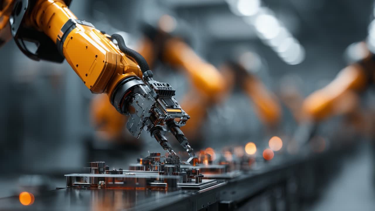 Advanced Robotics in Manufacturing: Showcasing High-Precision Robotic Arms Engaging in Automation Tasks on an Assembly Line