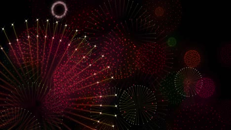 Animation-of-new-year's-eve-fireworks-exploding-on-black-background