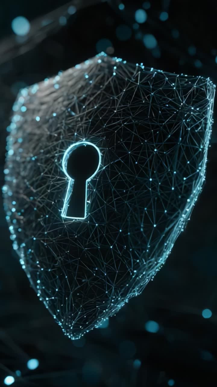 A Stunning Representation of Digital Security: A Futuristic Shield with a Keyhole, Symbolizing Protection Against Cyber Threats and Data Breaches
