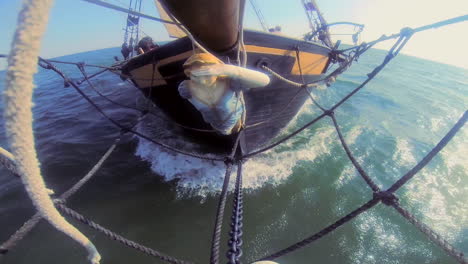 The-bow-of-a-19th-century-tall-masted-clipper-ship-as-it-sails-on-the-sea