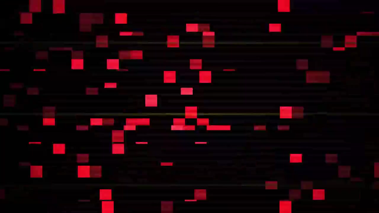 Retro Digital Glitch Effect with Red Squares and Noise