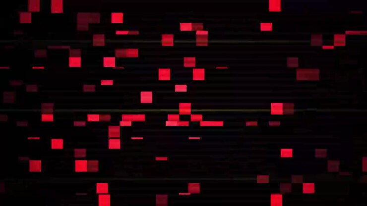 Retro Digital Glitch Effect with Red Squares and Noise