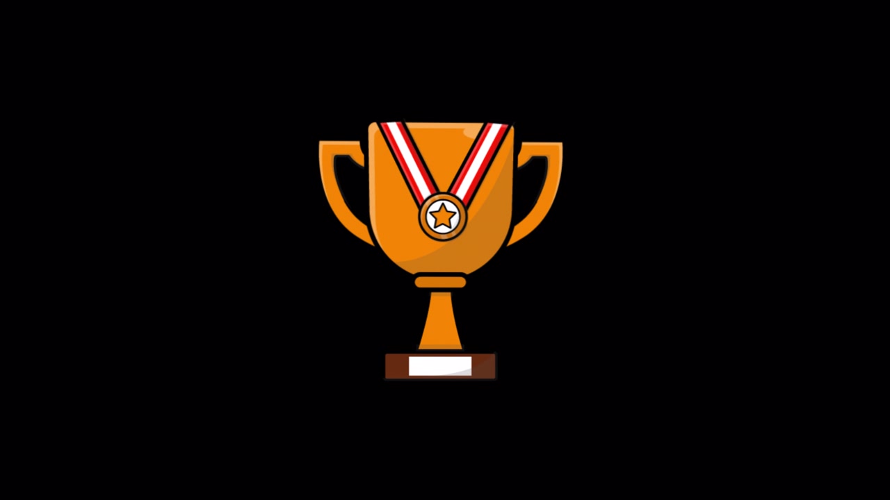 Animated Golden Trophy with Award Medal on Black Background