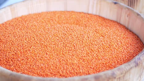 red lentils in a wooden bowl