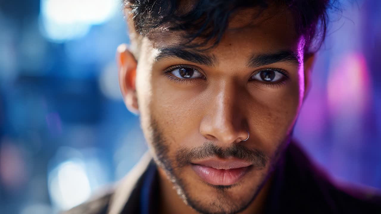 Portrait of a young man with a nose ring