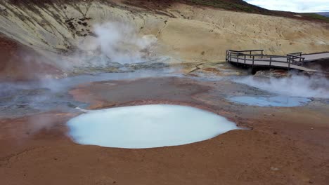 icelandic geothermal area with steam vents and mud pools