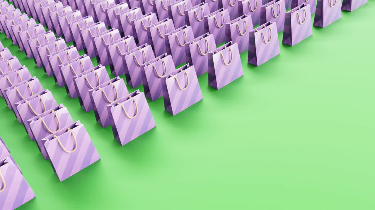 온라인 상점 또는 할인 프로모션 쇼핑몰 비즈니스 패키지의 쇼핑 가방의 3d 애니메이션