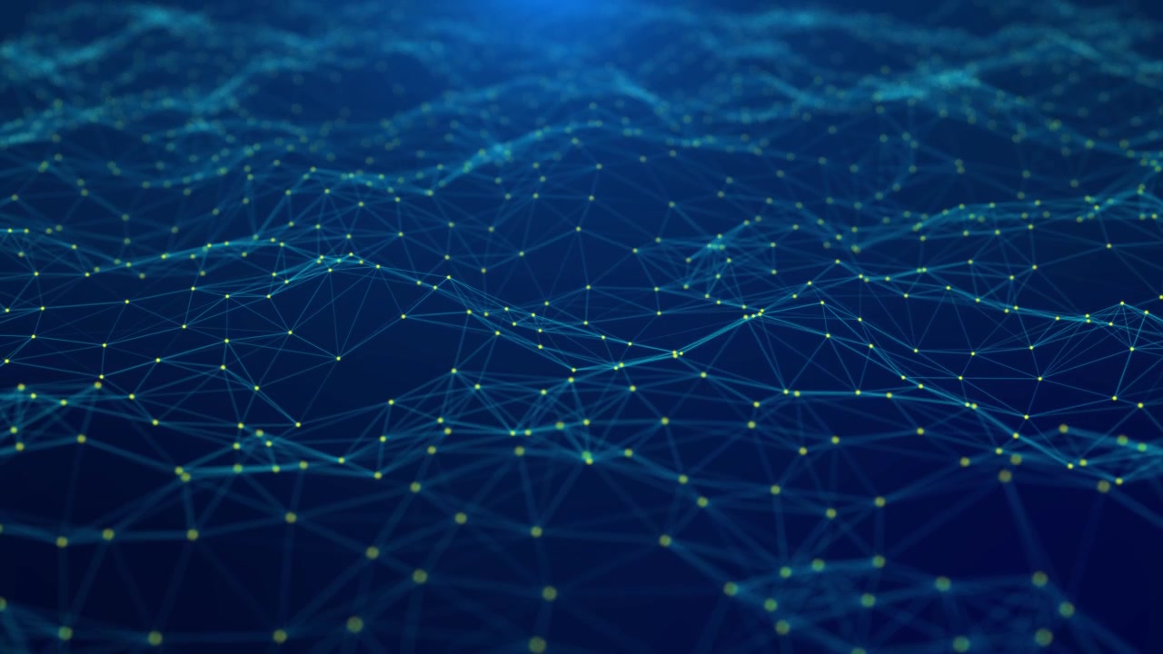 Blue digital wave lines background big data business science technology network grid particles