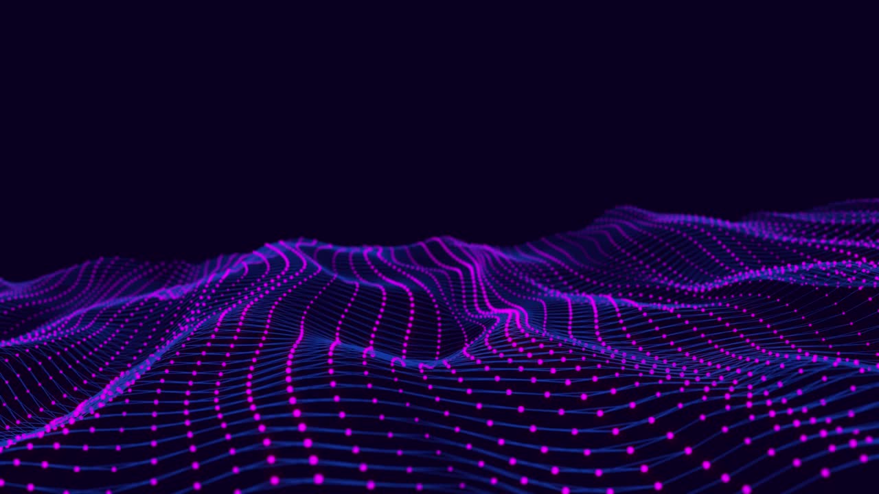 Dynamic wave of color particles. Digital technology background. 3d rendering. Seamless loop. 4k