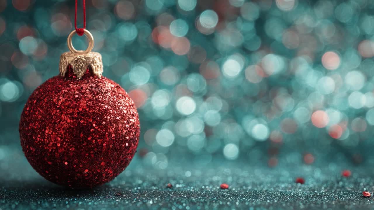 A Stunning Close-Up of a Shimmering Red Christmas Ornament Sparkling Against a Soft Bokeh Background, Perfect for Holiday Celebrations and Festive Decor