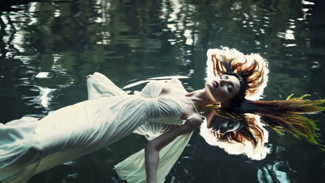 ethereal woman floating in dark water