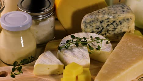 variety of cheeses and dairy products on display