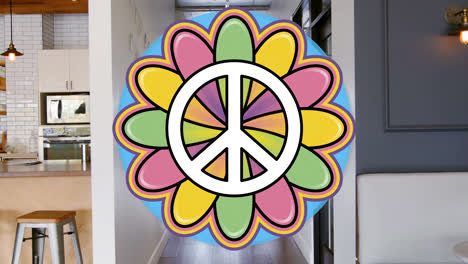 Animation-of-flower-logo-over-office