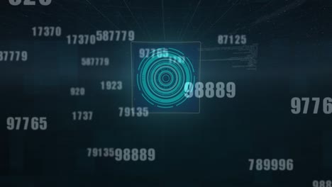 Animation of glowing interface with information, statistics and 6g text moving on black background