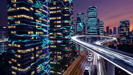 futuristic city skyline at night