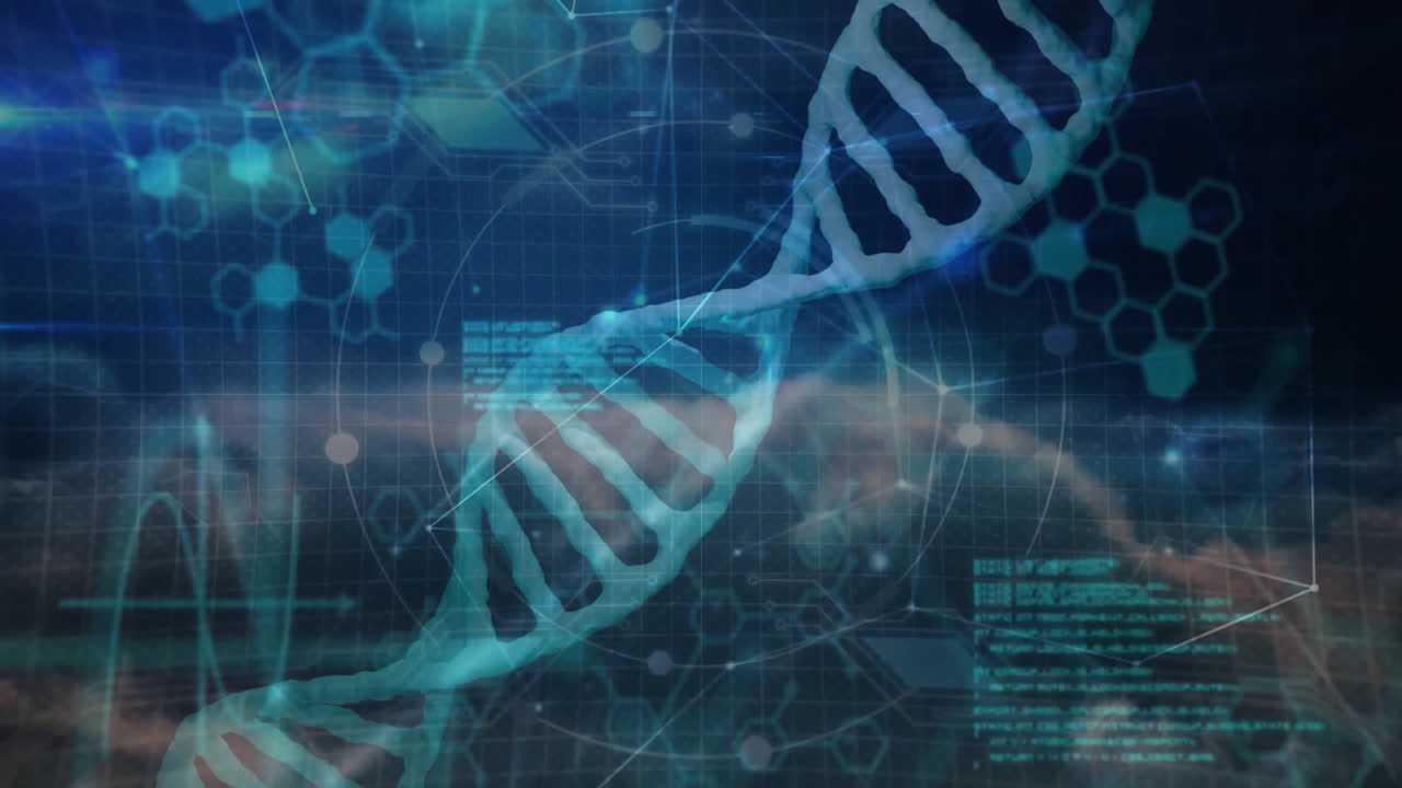 Processing scientific data, animation of DNA strand with binary coding elements