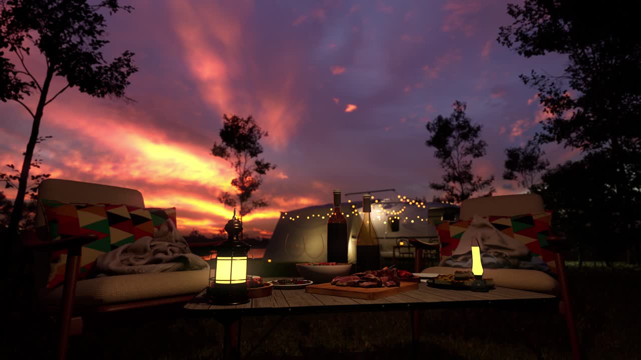 Cena Accogliente in Campeggio al Tramonto