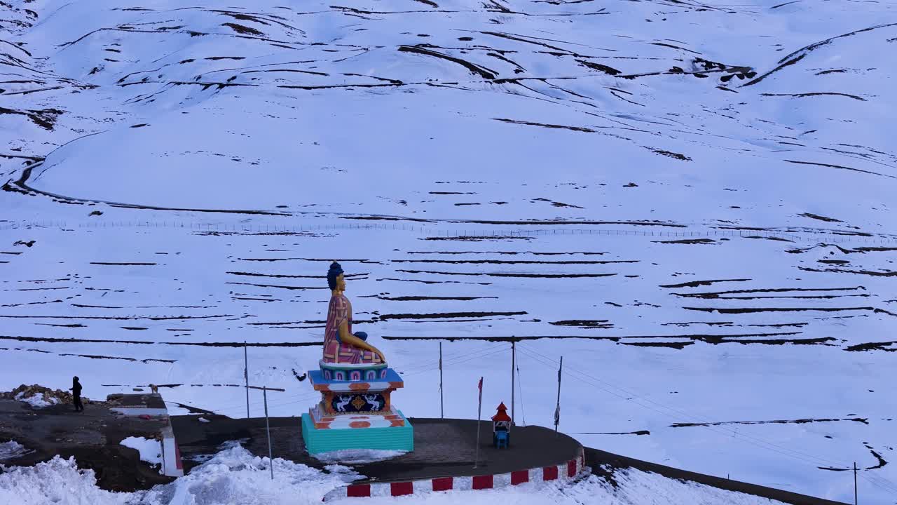 Buddha Statue in Snowy Himalayan Mountains