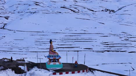 buddha statue in snowy himalayan mountains