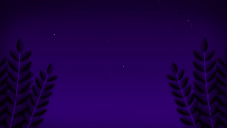 2D-cartoon-leave-branch-stem-animation-sway-in-wind-with-nighttime-starry-skyline-gradient-background-nature-motion-graphics-visual-effect-purple