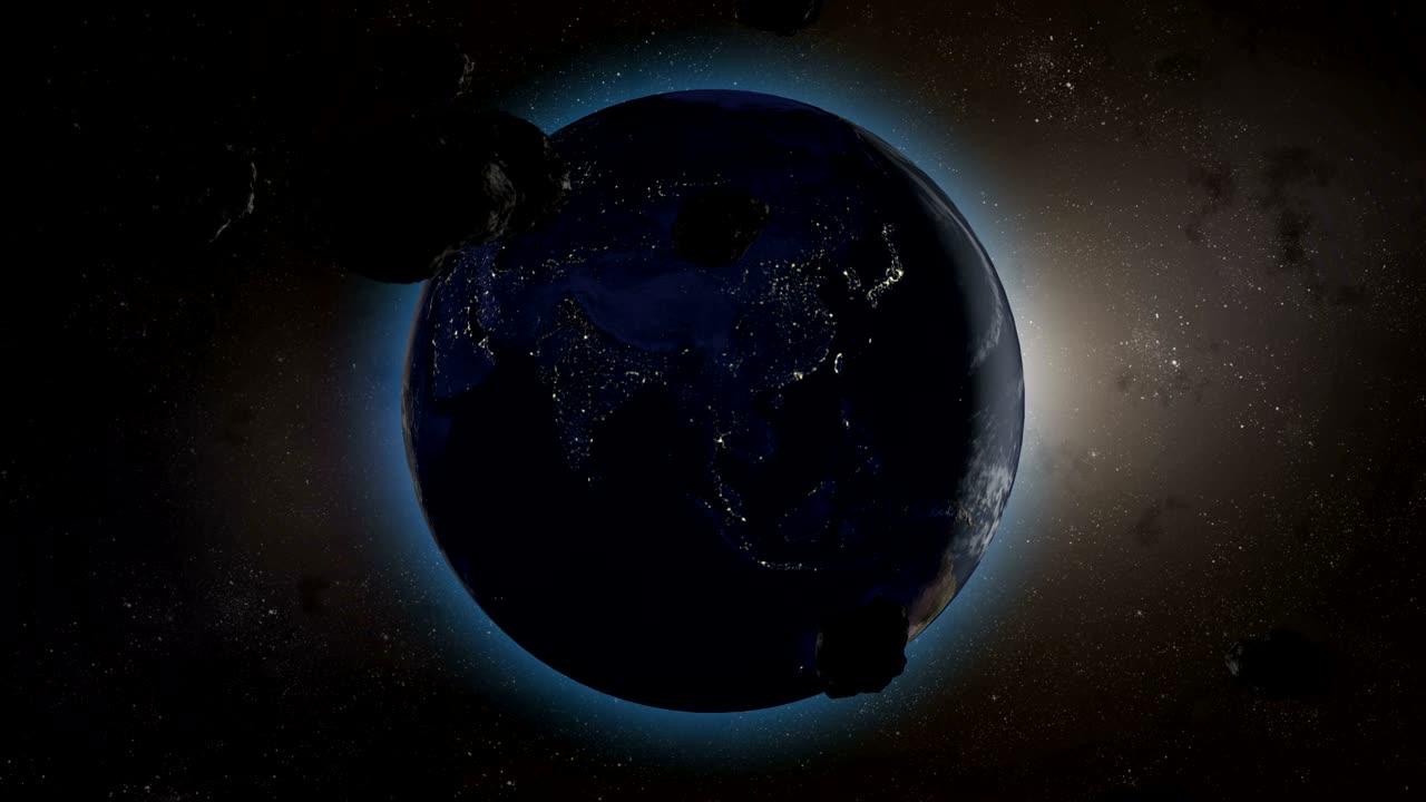 지구 행성의 아시아 대륙으로 향하는 소행성이나 운석