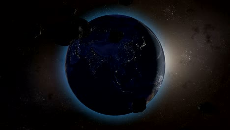 asteroids or meteorites heading to asia continent in planet earth