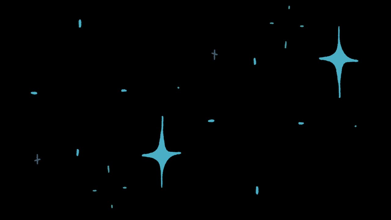 Animation blue stars shape sparkles on black background.