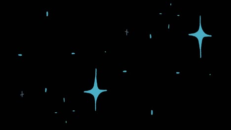 animation blue stars shape sparkles on black background.