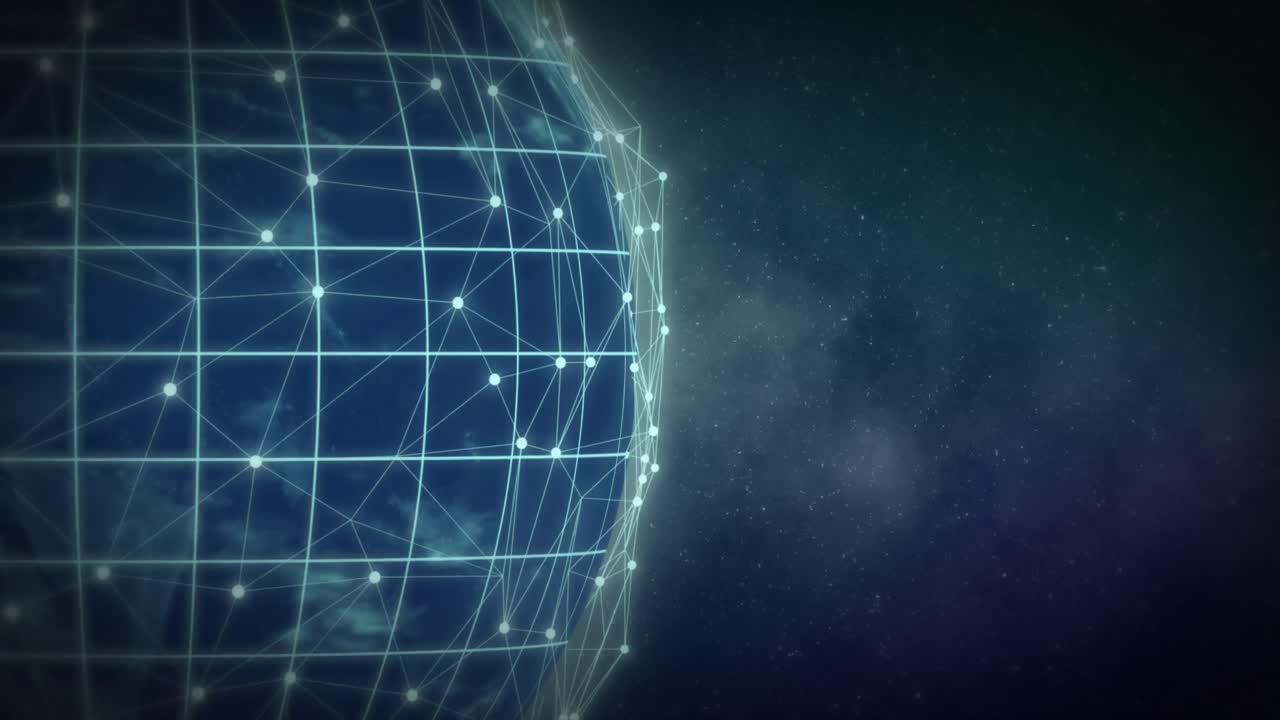 animación del globo con una red de conexiones sobre las estrellas