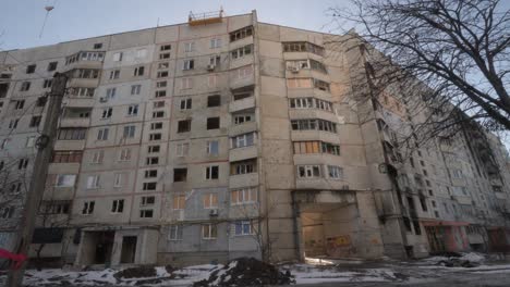destroyed apartment building in ukraine