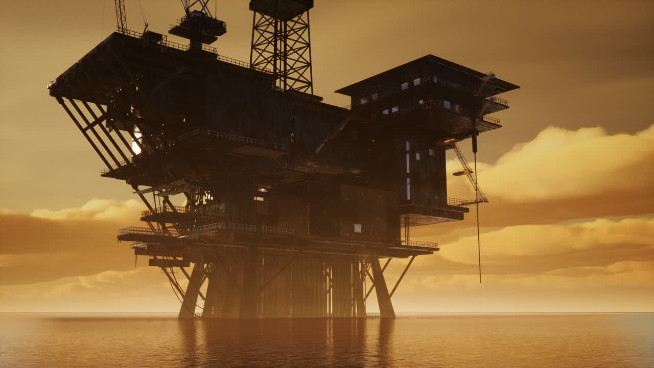 Offshore Jack Up Rig in The Middle of The Sea at Sunset Time
