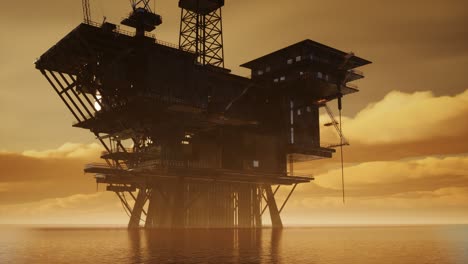 Offshore-Jack-Up-Rig-in-The-Middle-of-The-Sea-at-Sunset-Time