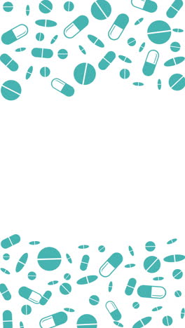 hand drawn medical and pharmacy frame with cartoon medical pills. white background. loop animation. copy space. doodle sketch style. vertical video.