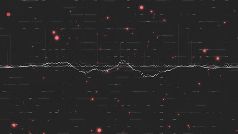 red glowing particles forming digital waveform on dark background in animation