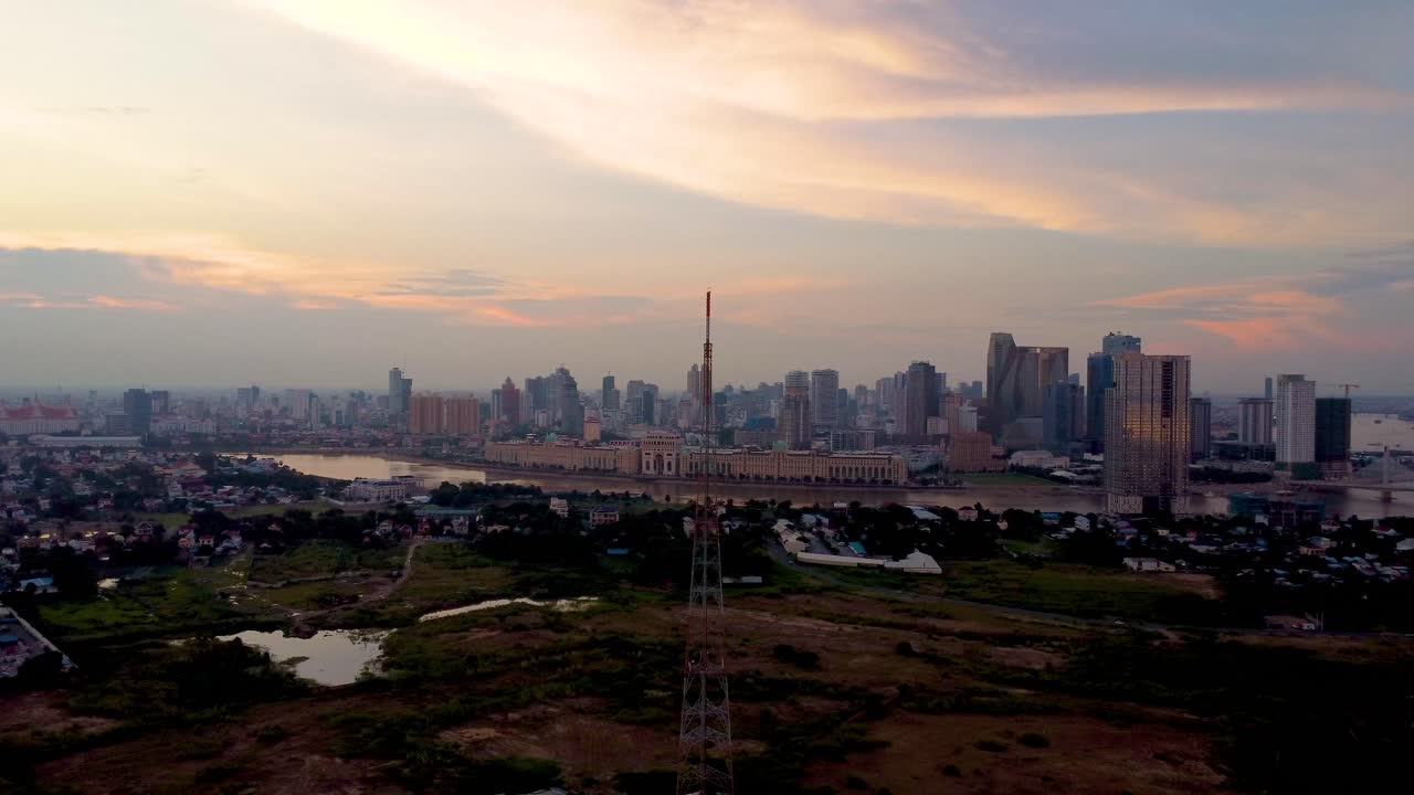 Phnom Penh Cambodia outskirts outside the capital city, building skyline Asia