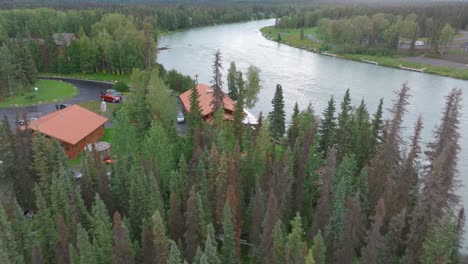 aerial footage a cabin next to the kenai river in alaska