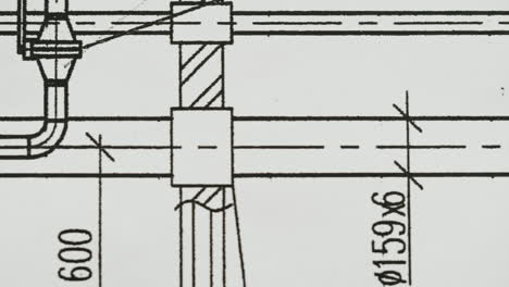 close-up details of engineering blueprints and technical drawings