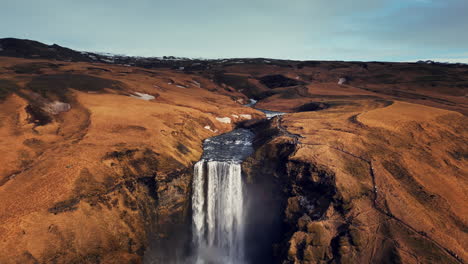 Aerial-view-of-arctic-skgafoss-cascade