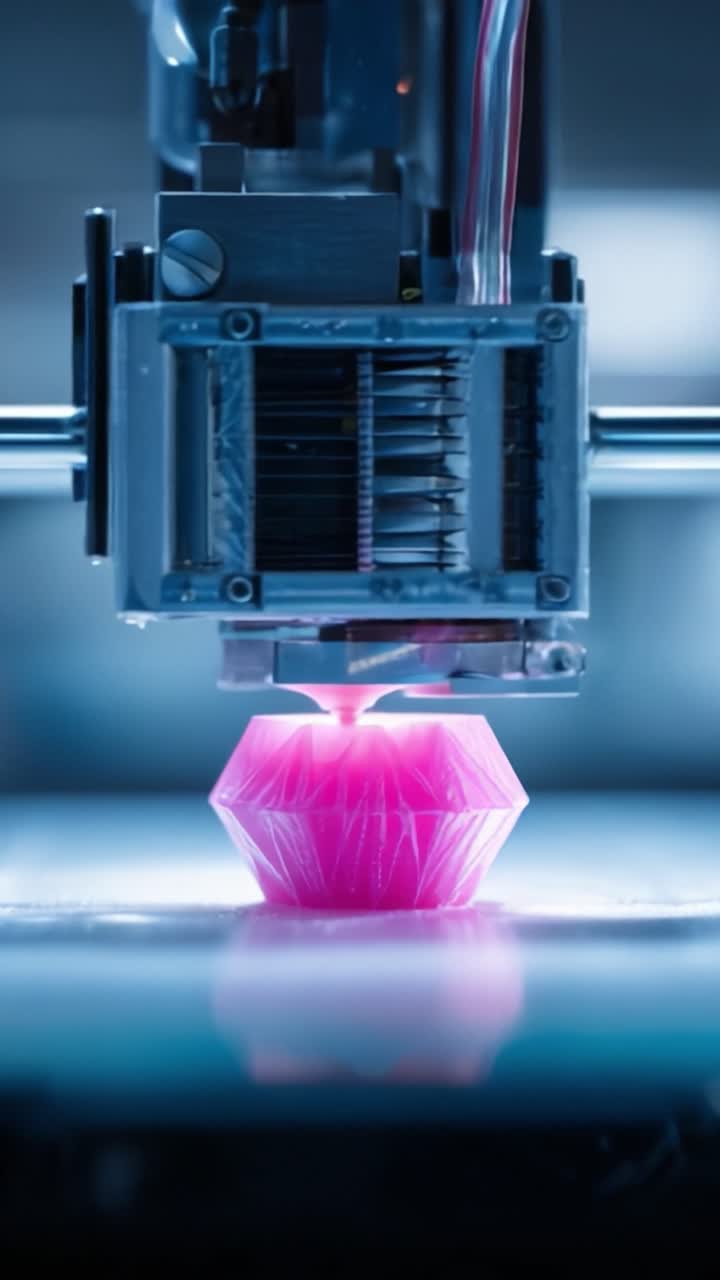 3D Printing Process: Close-Up of a Pink Gem Being Fabricated by an Advanced 3D Printer, Showcasing Layered Design and Precision Engineering in Action