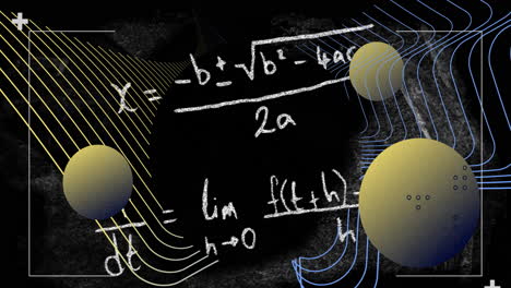 animación de esferas y fórmulas matemáticas en fondo negro