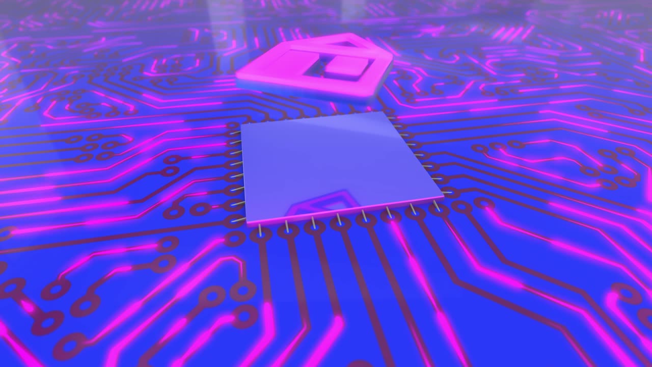 파란색과 분홍색 회전 컴퓨터 회로판 개념 홈 루프 4k