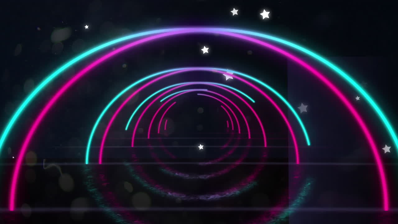 빛과 기하학적 배경 위에 움직이는 다채로운 기하학적 모양의 애니메이션