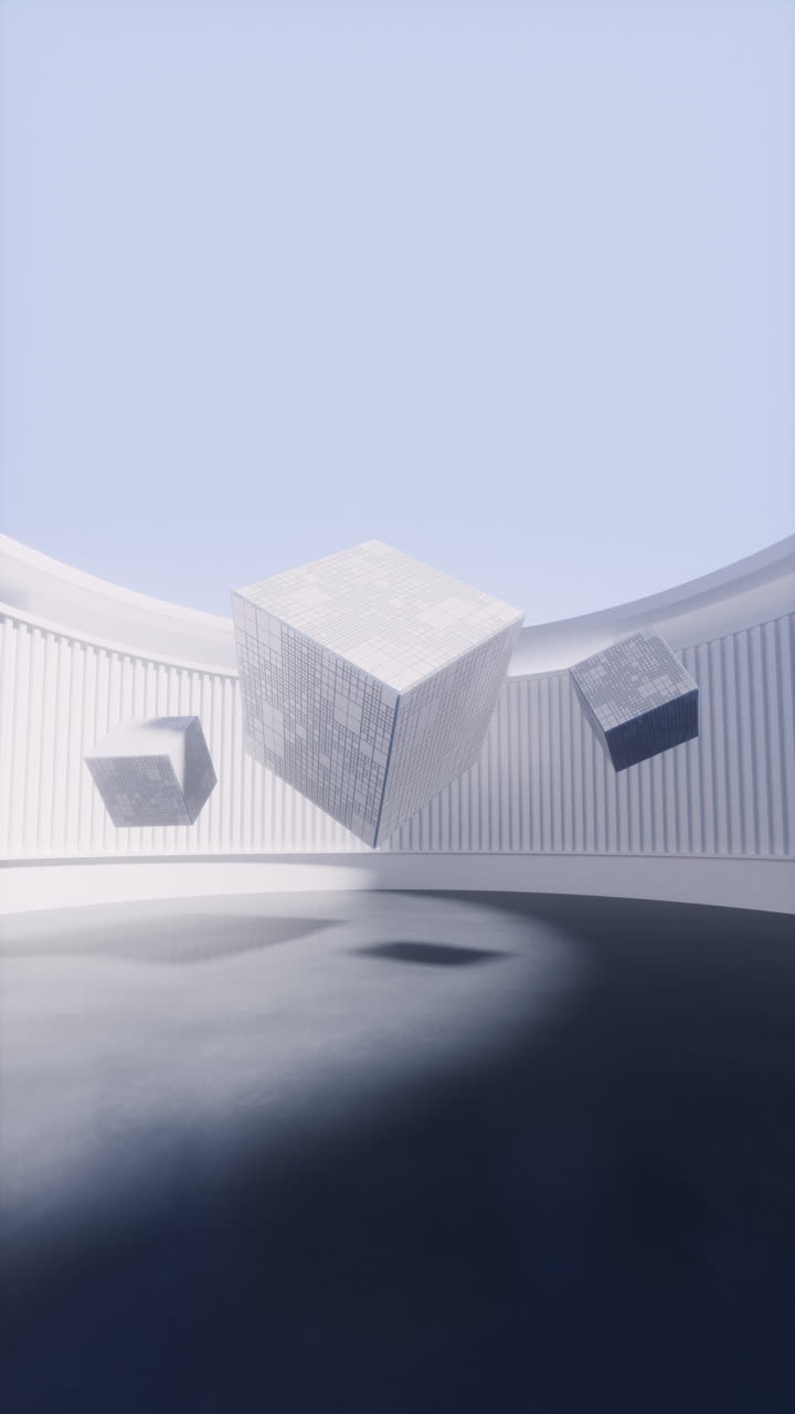 둥근 방에 있는 큐브, 3d 렌더링