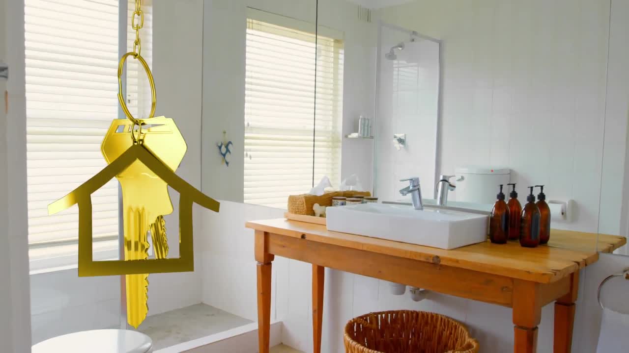 animación de la casa dorada y la llave sobre el baño